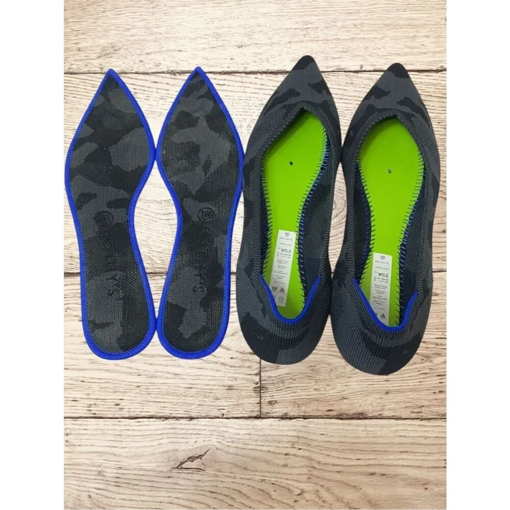 Women's dark gray‎ Camouflage Pointed-Toe Flats 11.5